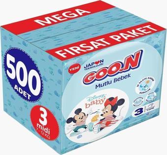 Goo.N Goon Mutlu Bebek Bebek Bezi Beden:3 (7-12Kg) Midi 500 Adet Mega Fırsat Pk