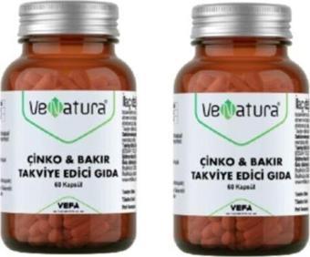 Venatura Çinko(15 Mg) & Bakır(1500 ?G) Takviye Edici Gıda 60 Kapsül X2 Adet