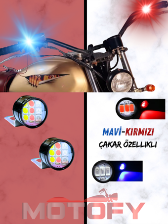 MERCEKLİ MAVİ KIRMIZI BEYAZ AYNA MONTAJLI MOTOSİKLET ULTRA GÜÇLÜ GÜNDÜZ LEDİ - POWER LED (2 ADET)