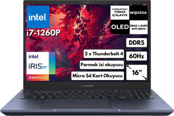 Asus ExpertBook B5 i7-1260P 16GB 512 GB SSD 16" OLED WQUXGA Freedos Dizüstü Bilgisayar B5602CBA-i7126016512DS