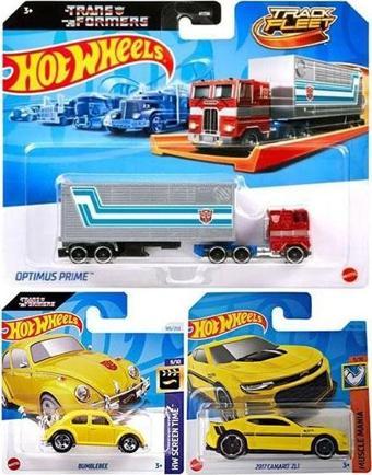 Hot Wheels 3 Araç Transformers Set - Optimus Prime & Bumblebee & 2017 Camaro ZL1 (1/64)