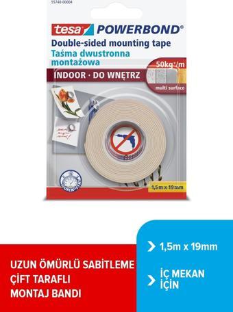 Tesa Powerbond İç Mekan Çift Taraflı Montaj Bandı, 1.5Mx19Mm