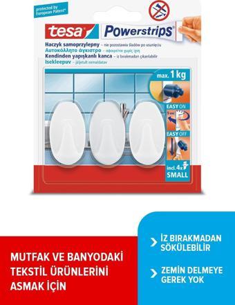 Tesa Powerstrips Askı Küçük Oval Kendinden Yapışkanlı, Çıkarılabilir, Beyaz
