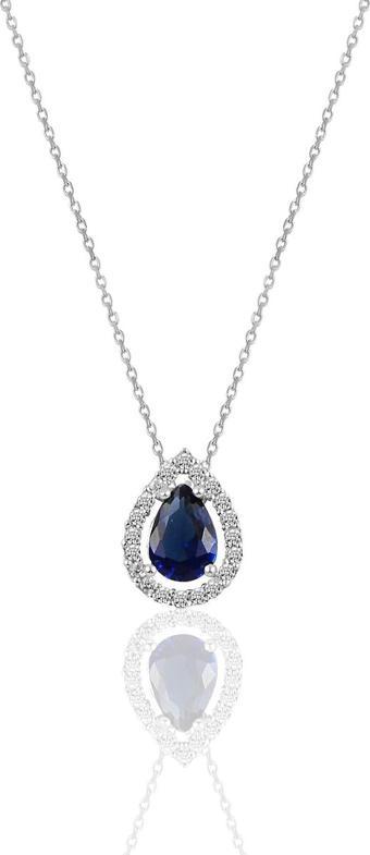 Gümüş rodyumlu safir taşlı damla modeli kolye 