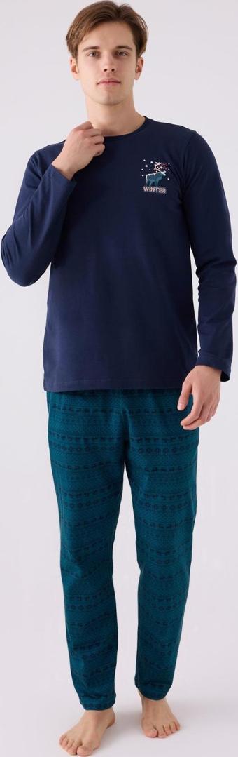 Arnetta 3135 Erkek Lacivert Yuvarlak Yaka Uzun Kol Pijama Takım