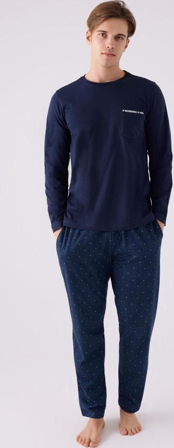 Arnetta 3146 Erkek Mornig Vibes Lacivert Uzun Kol Pijama Takım