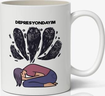 Depresyondayım Baskılı Kupa Bardak Kahve Kupa Bardak