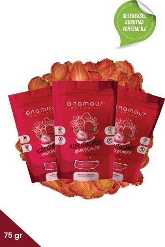 Anamour Natural Çilek Kurusu - Cips Çilek (Şekersiz) - Kuru Meyve Kıtırı 75 gr 3'lü