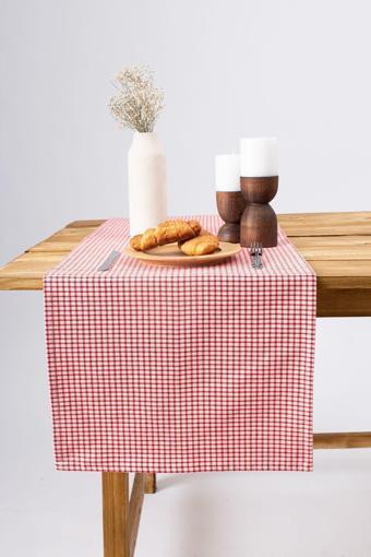 Wellstil Arya | Keten Piti Kareli Kırmızı Runner - Piknik Örtüsü 40 X 150 Cm