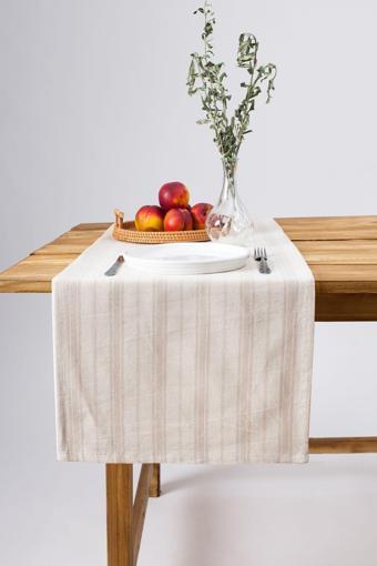 Wellstil Bohem | Kahverengi Çizgili Keten Runner 40 X 150 Cm