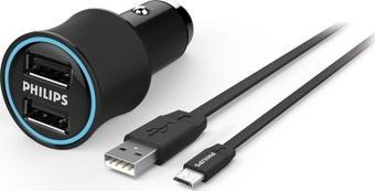 Philips Dlp 2553V Araç İçi Şarj Cihazı & Micro Usb Kablo, Siyah