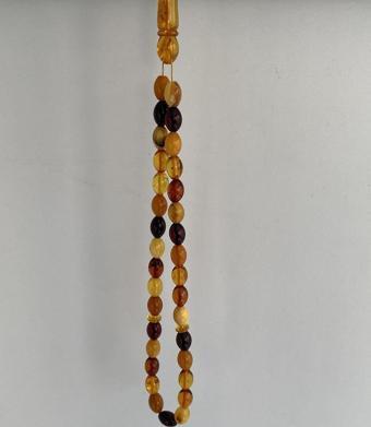 Renk Karması Doğal Kaya Damla Kehribar Tesbih 33lük 10x7mm 12,65 Gram