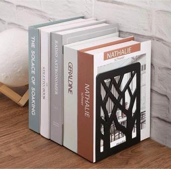 Ağaç Desenli Metal Kitap Desteği Siyah - Kitap Tutucu - Ev Ve Ofis Dekoratif Aksesuar( 2 Li Set)