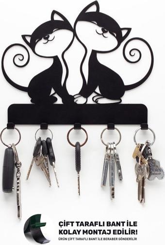 Anahtar Askılığı, Metal Anahtarlık Askısı, Kedi Desenli Anahtar Askılığı Siyah