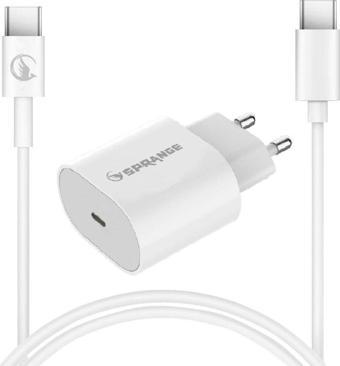 Sprange P-T18 25W USB-C PD Şarj Adaptörü Type-C – Type-C Data & Şarj Kablo