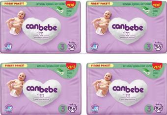 Canbebe Bebek Bezi Fırsat Paketi 3 Beden Midi (4-9 kg) 56 lı x 4 Adet