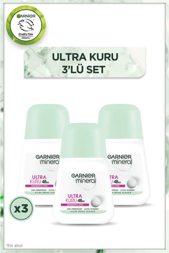 Garnier Mineral Ultra Kuru Roll On Deodorant 50 ml x 3 Adet