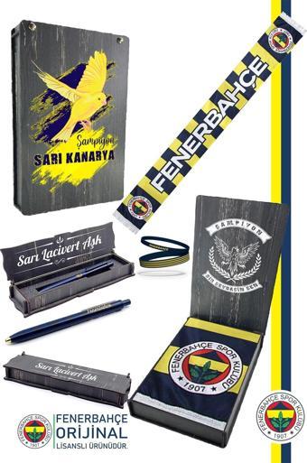 Fenerbahçe Orijinal Lisanslı En Büyüksün Şal Atkı Bileklik ve Premium Uçlu Kalem Set Kutulu