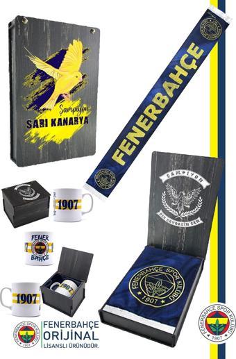 Fenerbahçe Orijinal Lisanslı Sen Çok Yaşa Fenerbahçe Şal Atkı Seramik Kupa Set Kanarya Baskı Kutulu