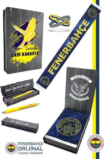 Fenerbahçe Orijinal Lisanslı Sen Çok Yaşa Şal Atkı Bileklik ve Premium Uçlu Kalem Set Ahşap Kutulu