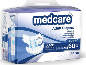 Medcare Belbantlı Classic Hasta Bezi 60 Adet Large