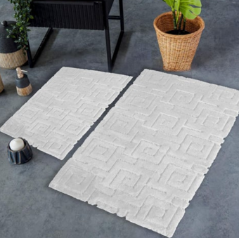 HC&W Meander 2'li Ekru Renkli Banyo Paspası Takımı