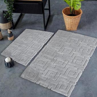 HC&W Meander 2'li Gri Renkli Banyo Paspası Takımı