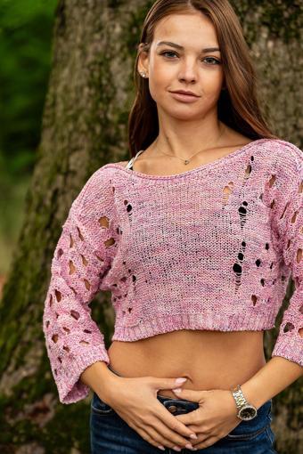 VerdeBlanco Yırtık Detaylı Örme Crop Top Toz Pembe