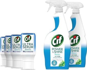 Cif Power Shine Banyo Sprey 750 Ml X 2 + Ultra Serum Kapsül Banyo Temizleyici 70 Ml X 4