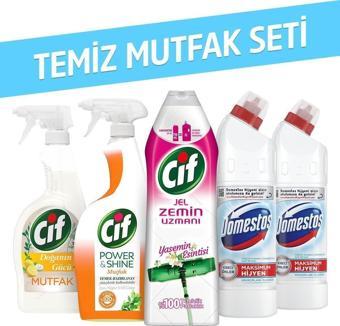 Cif Temiz Mutfak Seti Cif Sprey X2 + Cif Jel Zemin Uzmanı + Domestos Karbeyaz