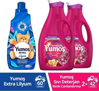 Yumoş Extra Lilyum Konsantre Yumuşatıcı 1440 Ml Renkli Giysiler Için Deterjan 2520 Ml X2