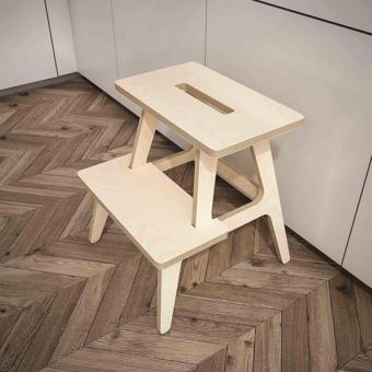 Woodesk Pikola Masif Ahşap Merdiven, Tabure ve Raflı Sehpa, Natural CPT3001-47