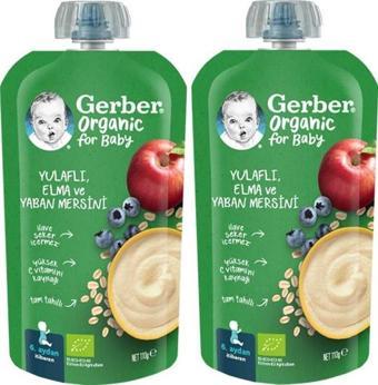 Gerber Organic Yulaflı Elma ve Yaban Mersini Püresi 110g​ x 2 Adet