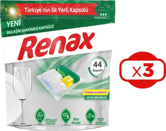 Renax Bulaşık Makinesi Kapsülü Hepsi Bir Arada 44 lü x 3 Adet