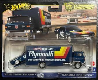 HOT WHEELS Premıum Team Transport 70 Plymouth Cuda Sakura Sprinter