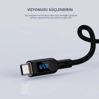 CB-MCC102-BK 100W Naylon Örgülü 5A 480Mbps Type-C Type-C LCD Ekranlı Kablo 1.8M Uyumlu
