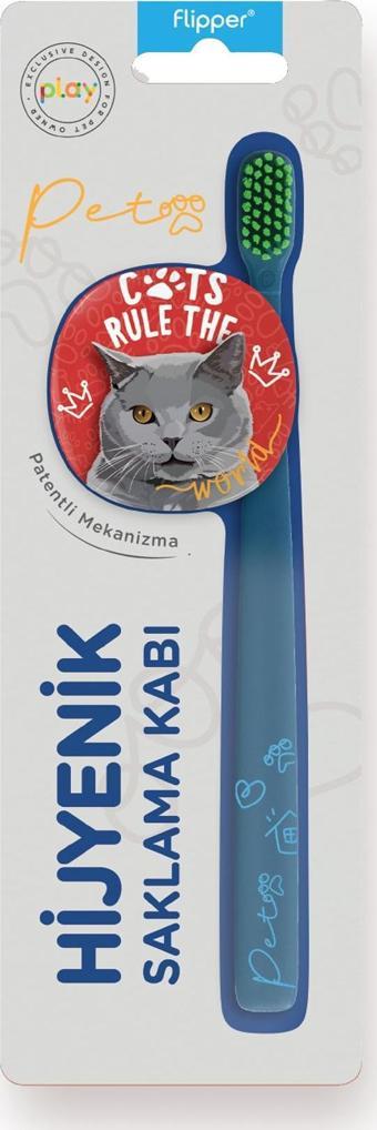 Flipper Pets Hijyenik Saklama Kabı Ve Yetişkin Diş Fırçası Seti-BRİTİSH KEDİ