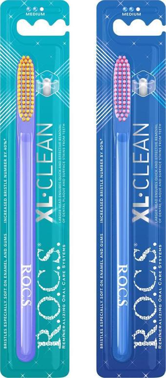 Rocs XL CLEAN – EKSTRA TEMİZLİK İÇİN DİŞ FIRÇASI - 2'Lİ SET MOR-LACİVERT SAP