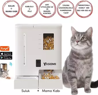 Yasomi DU-F03V Smartpaw+ 2si1 Arada 4l/5l Kapasiteli Pilli/Kablolu Akıllı Otomatik Mama ve Su Kabı