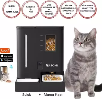 Yasomi DU-F03V Smartpaw+ 2si1 Arada 4l/5l Kapasiteli Pilli/Kablolu Akıllı Otomatik Mama ve Su Kabı