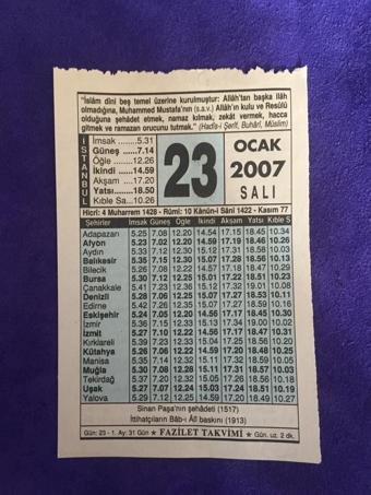 23 Ocak 2007 Takvim Yaprağı - Nostalji Koleksiyonluk Takvim Yaprağı