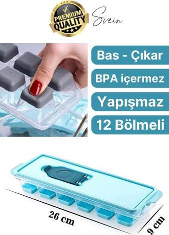 Premium 12 Bölmeli Pratik Bas Çıkar Silikon Buzluk Yapışmaz Kalıp Sızdırmaz Kapaklı Hava Geçirmez