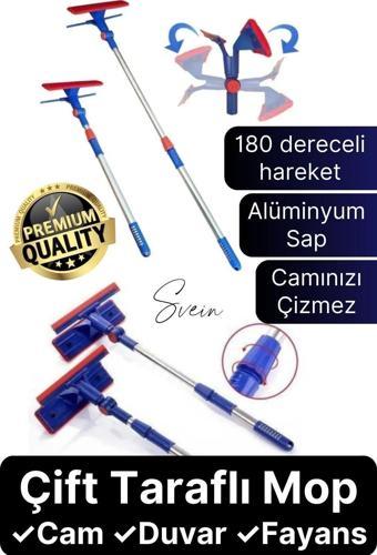 Teleskopik Çift Taraflı Pratik Cam Duvar Fayans Silme Aparatı Çekçekli Mop Uzayabilen Pencere
