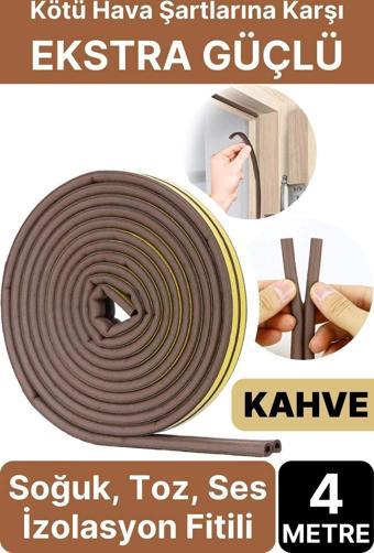 4 Metre Kahve Pvc Doğrama Kapı Pencere Soğuk Geçirmez Sızdırmaz İzolasyon Fitil Yapışkanlı 2x2=4 mt