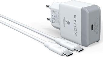 Syrox PD18T 3.0A 18W PD 1mt Type-C - Type-C Kablolu 1xType-C Port Çıkışlı Şarj Cihazı - Beyaz