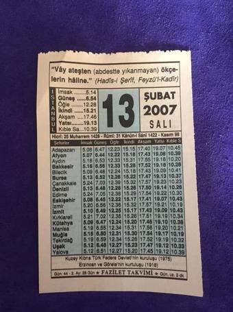 13 Şubat 2007 Takvim Yaprağı - Nostalji Koleksiyonluk Takvim Yaprağı