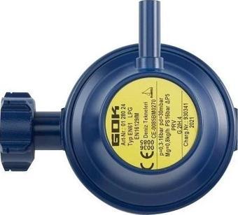 GOK 30mBar 90 Derece Dik Çıkışlı Karavan Tüp/LPG Gaz Dedantör/Regülatör