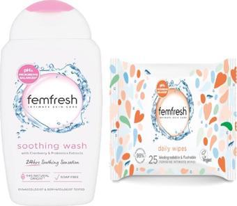 FEMFRESH NEMLENDİRİCİ DIŞ GENİTAL BÖLGE YIKAMA JELİ   + GENİTAL BÖLGE YIKAMA ISLAK MENDİL 25'Lİ