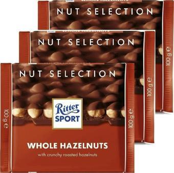 RITTER SPORT WHOLE HAZELNUTS 100GR. - BÜTÜN FINDIKLI ÇİKOLATA  X 3 ADET