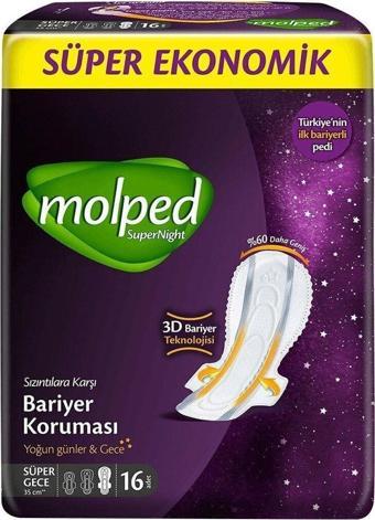 Molped Supernight Hijyenik Kadın Pedi Süper Gece Süper Ekonomik 16 Adet
